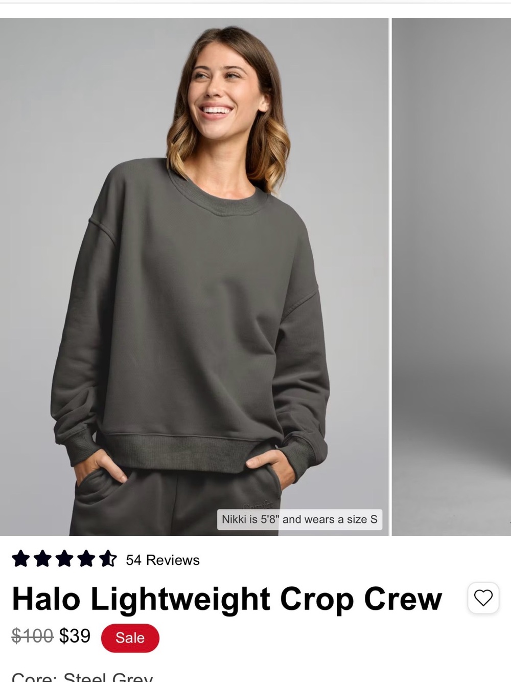 Comfrt Halo Lightweight Crop Crew Sweatshirt - Steel Grey M